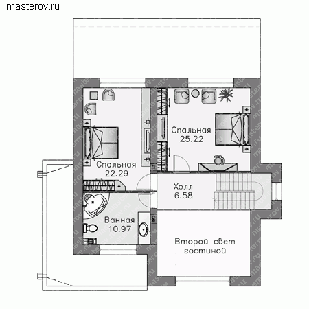 Проект пенобетонного дома № L-210-1P - 2-й этаж