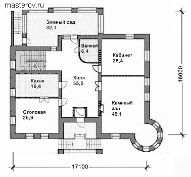 проект дома из кирпича № L-577-1K - 1-й этаж