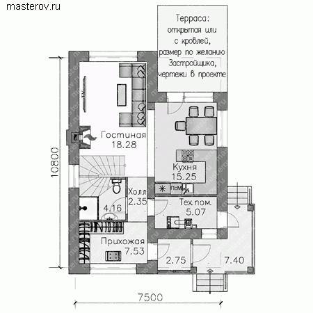 Проект пенобетонного дома № M-110-1P - 1-й этаж