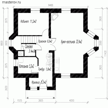 Проект пенобетонного дома № M-122-1P - 1-й этаж
