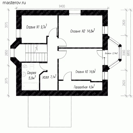 Проект пенобетонного дома № M-122-1P - мансарда