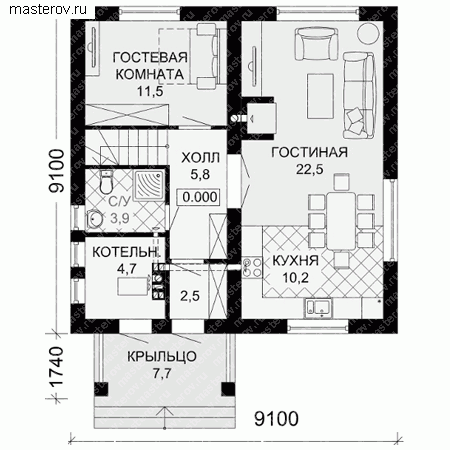 Проект пенобетонного дома № M-124-2P - 1-й этаж