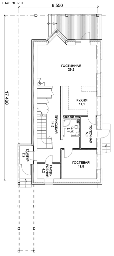 Проект дома площадь 160 кв.м № M-161-1K - 1-й этаж