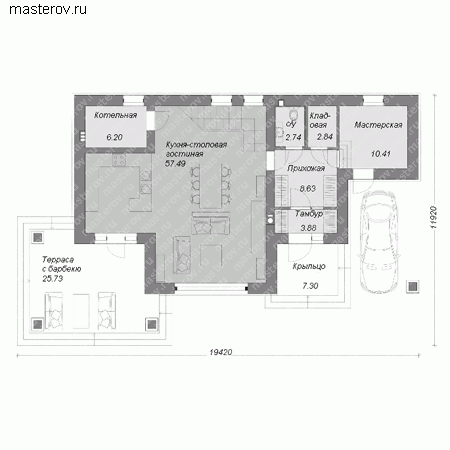 Проект пенобетонного дома № M-164-1P - 1-й этаж