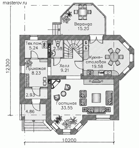 Проект пенобетонного дома № M-167-2P - 1-й этаж