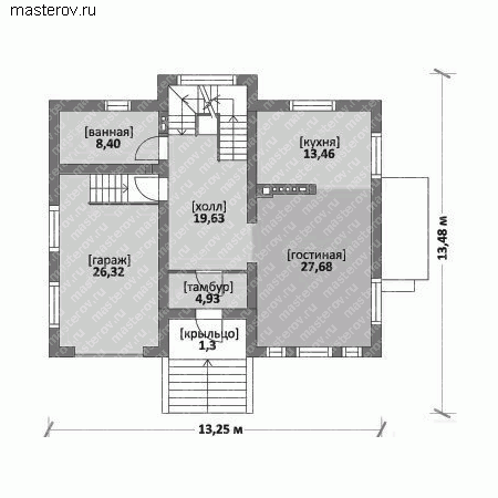 Проект загородного дома с цоколем № M-253-1P - 1-й этаж