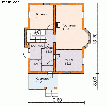 Мансардный готовый проект дома № M-262-2P - 1-й этаж