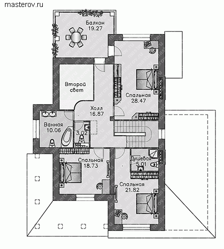 Коттедж с цокольным этажом и гаражом № M-289-1K - 2-й этаж