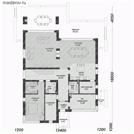 Проект дома с монолитным каркасом № M-320-1M - 1-й этаж