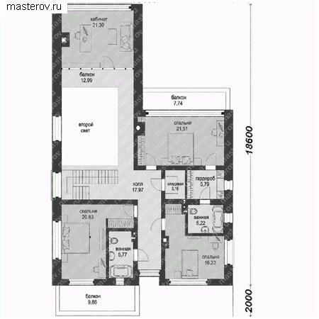 Проект дома с монолитным каркасом № M-320-1M - 2-й этаж
