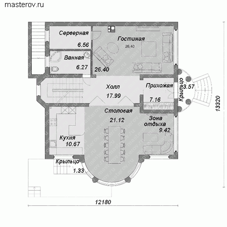 Проект дома с монолитным каркасом № M-326-1M - 1-й этаж