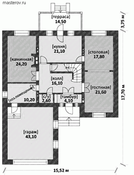 Проект трехэтажного коттеджа  № M-397-1K - 1-й этаж