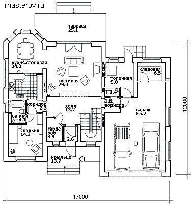 Дом 12 на 17 № M-446-1K - 1-й этаж