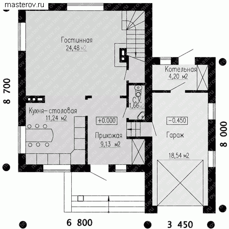 Проект пенобетонного дома № N-132-1P - 1-й этаж