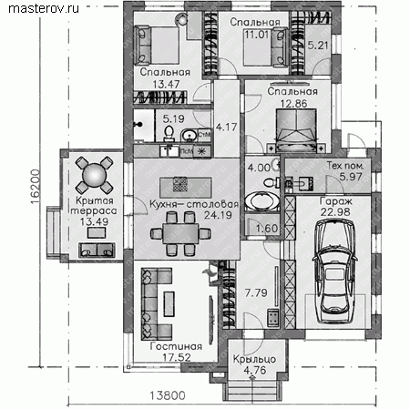 Проект пенобетонного дома № N-145-1P - 1-й этаж