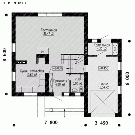 Проект пенобетонного дома № N-148-1P - 1-й этаж