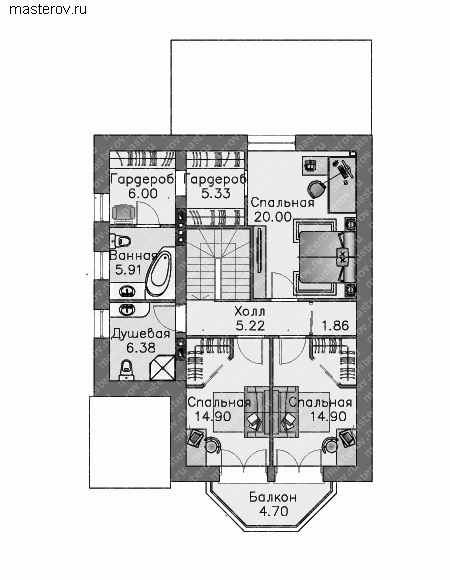 Типовой проект коттеджа № N-178-1P - 2-й этаж