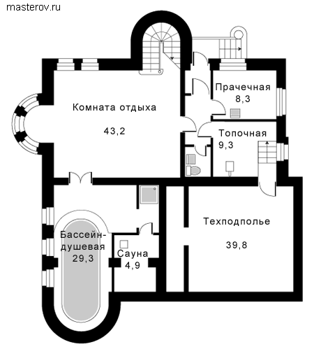 Дом-коттедж с бассейном № N-412-1K - цоколь