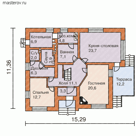 Проект кирпичного дома № O-186-1K - 1-й этаж