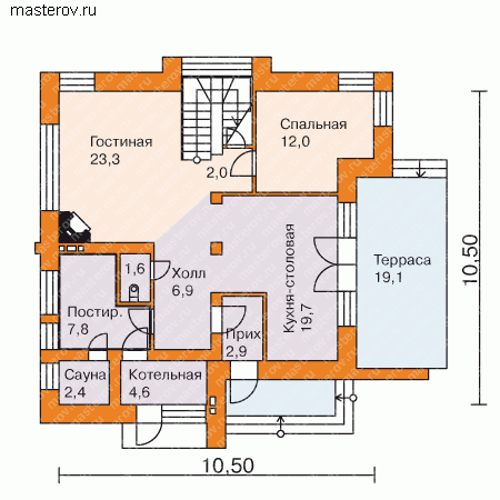 Проект квадрат № O-203-1K - 1-й этаж