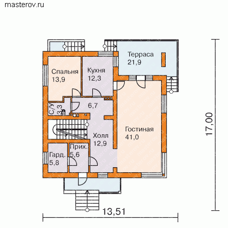 Проект кирпичного дома № O-334-1K - 1-й этаж