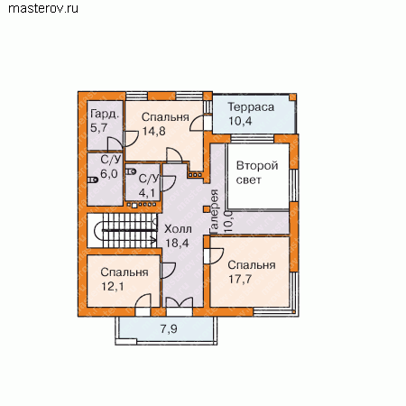 Проект кирпичного дома № O-334-1K - 2-й этаж