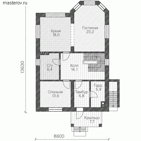 Проект пенобетонного дома № P-162-1P - 1-й этаж