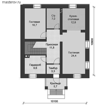 Проект пенобетонного дома № P-258-1P - 1-й этаж