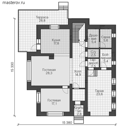 Проект пенобетонного дома № P-264-1P - 1-й этаж