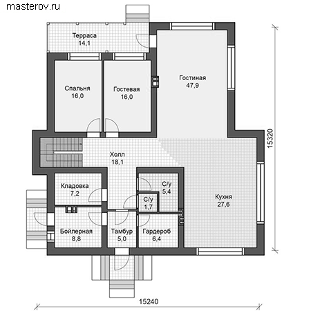 Проект пенобетонного дома № P-294-1P - 1-й этаж