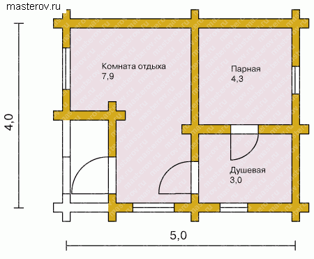 Деревянная русская баня № Q-020-2D - 1-й этаж
