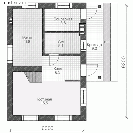 Проект пенобетонного дома № R-130-1P - 1-й этаж