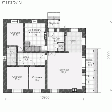 Проект пенобетонного дома № R-132-1P - 1-й этаж