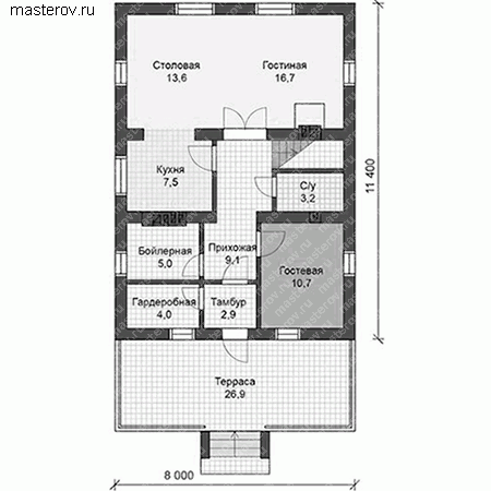 Проект кирпичного дома № R-142-1K - 1-й этаж