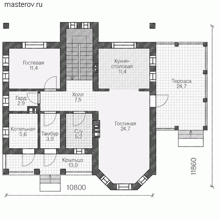 Проект пенобетонного дома № R-142-1P - 1-й этаж
