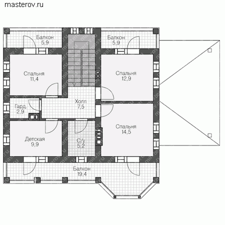 Проект пенобетонного дома № R-142-1P - 2-й этаж