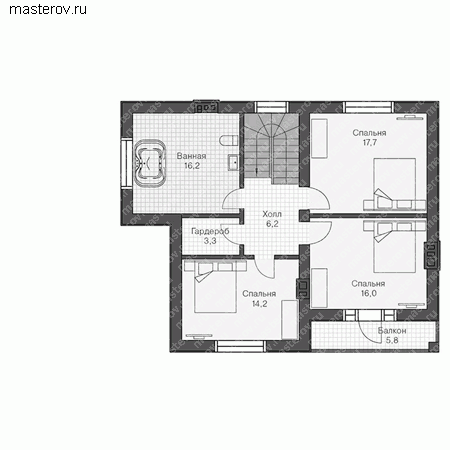 Проект кирпичного дома № R-144-1K - 2-й этаж