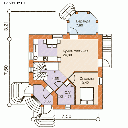 Проект пенобетонного дома № R-149-1P - 1-й этаж