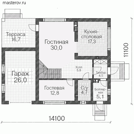 Проект кирпичного дома № R-162-1K - 1-й этаж