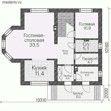 Проект кирпичного дома № R-163-1K - 1-й этаж