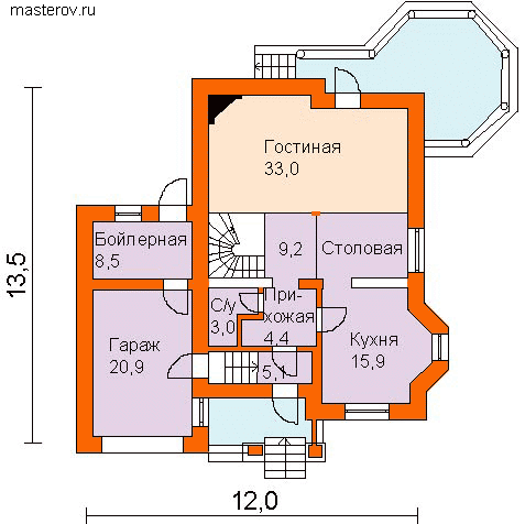 Проект дома с возможностью блокировки № R-189-1P - 1-й этаж