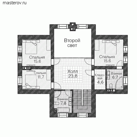 Проект кирпичного дома № R-190-1K - 2-й этаж
