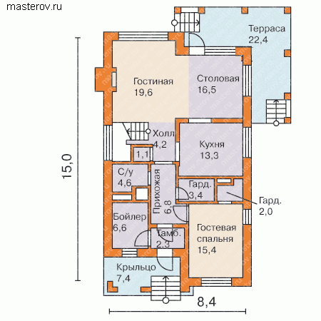 Дом 8,4 на 15 № R-201-1K - 1-й этаж