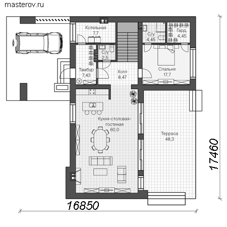 Проект пенобетонного дома № R-204-1P - 1-й этаж