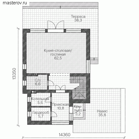Проект пенобетонного дома № R-209-1P - 1-й этаж