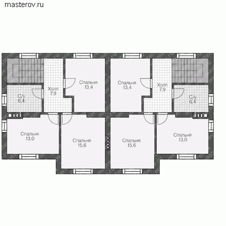 Проект пенобетонного дома на две семьи № R-242-1P - 2-й этаж