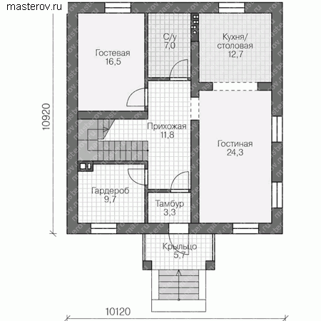 Проект пенобетонного дома № R-256-1P - 1-й этаж