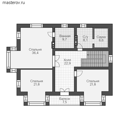 Проект пенобетонного дома № R-258-1P - 2-й этаж
