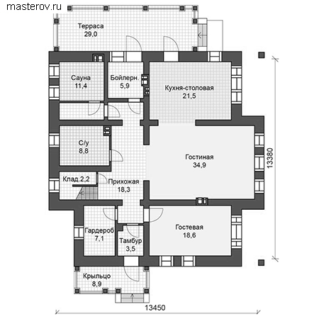 Проект пенобетонного дома № R-262-1P - 1-й этаж