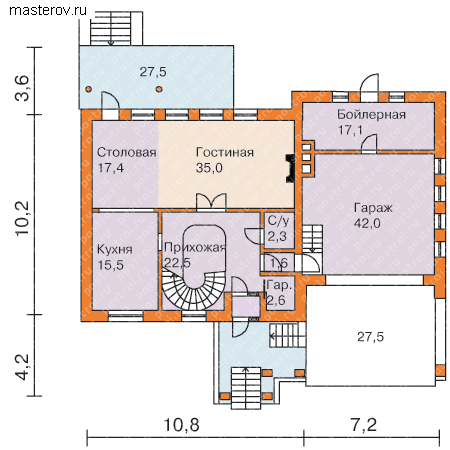 типовой проект таунхауса № R-265-1P - 1-й этаж